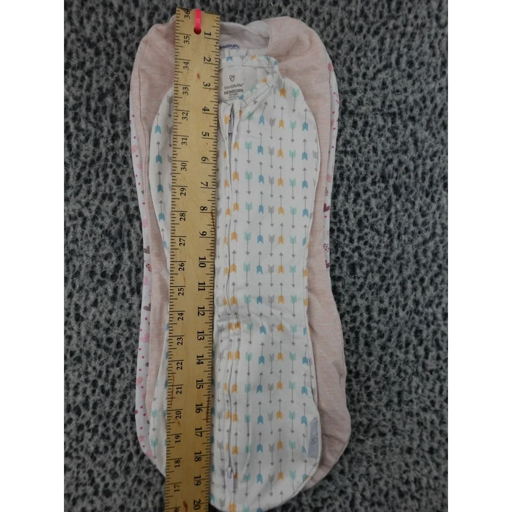SwaddleMe Zipper Swaddle Pods 3‎ Pack Newborn SM/MED Pink Hearts Arrows Peach